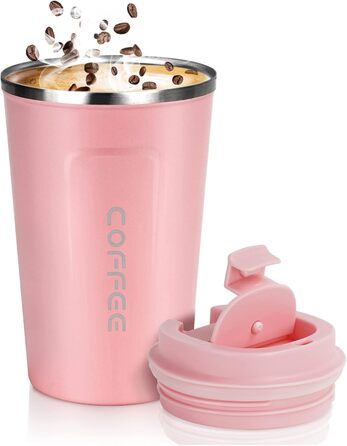 Термокружка Flintronic 510 мл з подвійними стінками, з кришкою, не протікає, для кави та чаю (рожевий)