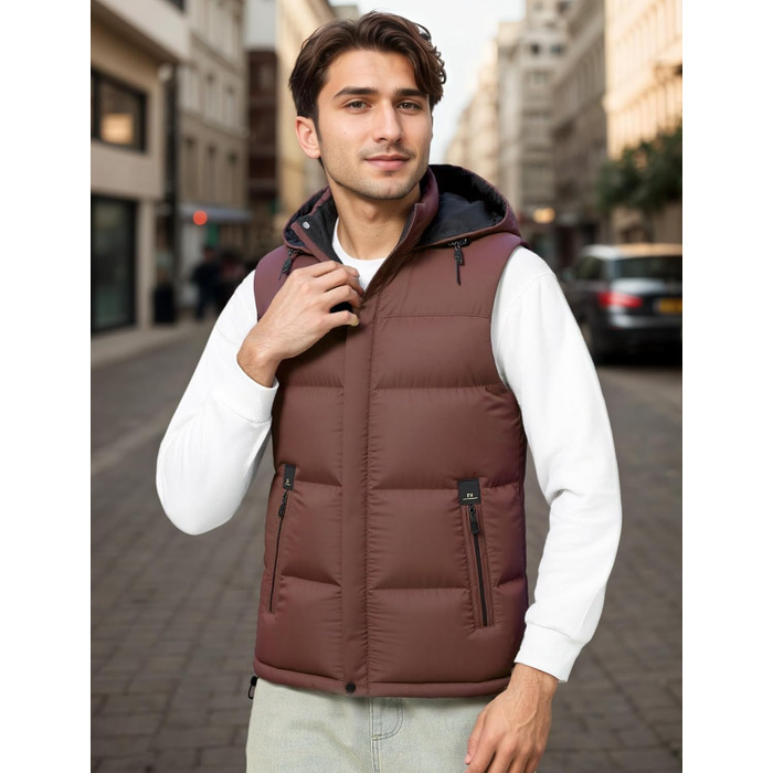 Чоловіча зимова жилетка AIEOE з PU, без рукавів, для активного відпочинку з капюшоном, термо, стеганий, теплий, водонепроникний (L, червона стеганий жилетка)