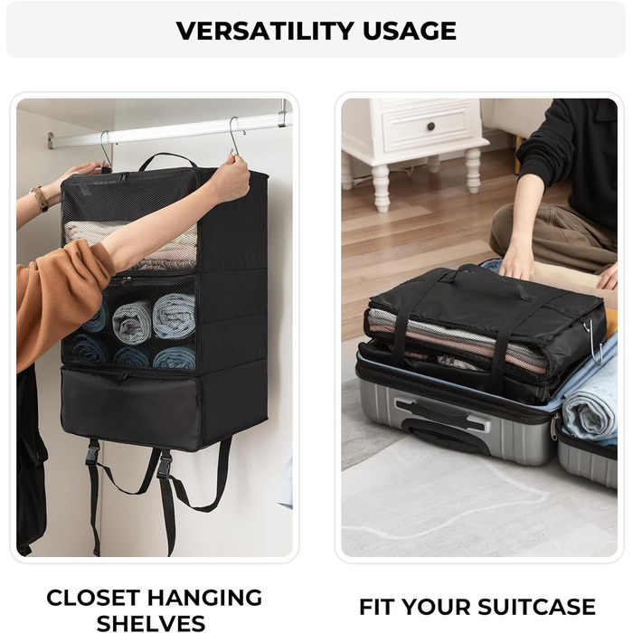 Органайзер для одягу Granny Says з 3 відділеннями, чорний. Підвісний кофр-органайзер для подорожей, компактний, для шафи, у дорогу