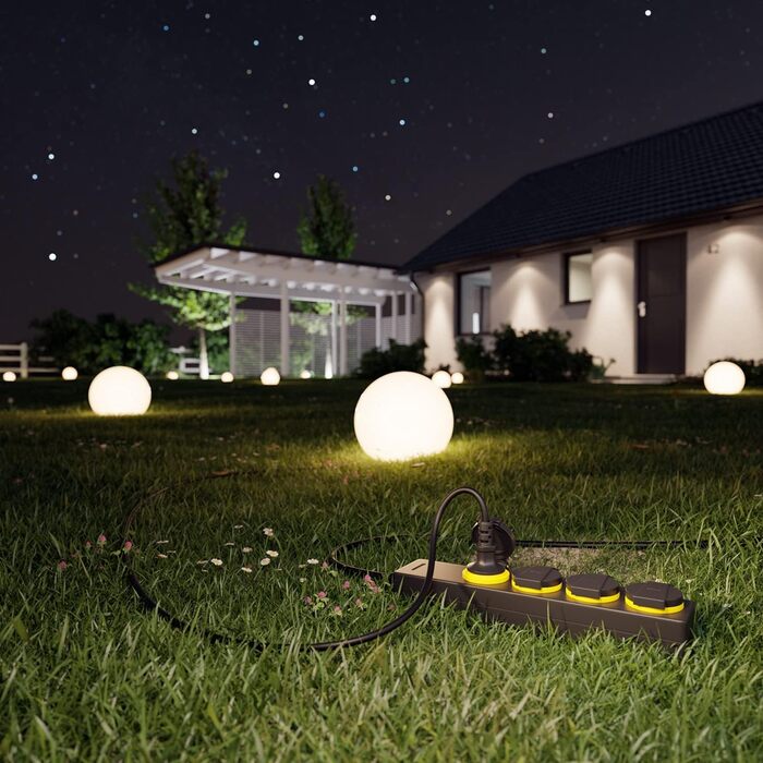 deleyCON Розподільник розеток на 4 розетки для вулиці з 5м кабелем, IP44, вологозахищений, для саду, тераси, балкону, гаража