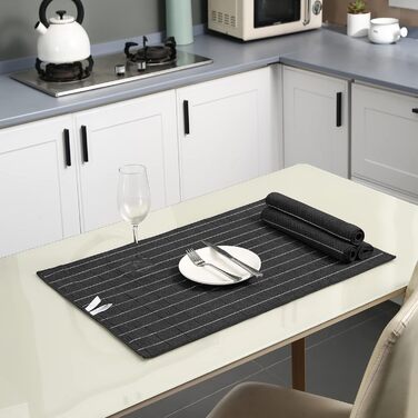 Puomue Microfiber Kitchen Towels and Dishcloths Set, 66 x 45 cm and 30.5 x 30.5 cm, Set of 12 Lint-Free Dishcloths for Drying Dishes (black)