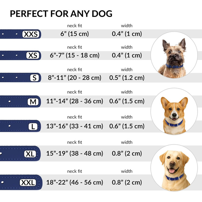 Шкіряний нашийник для собак CollarDirect, круглий, м'яко стьобаний, ручної роботи, з натуральної шкіри, для цуценят та дорослих собак, малих та великих порід, рожевий, червоний, фіолетовий, синій (темно-синій), 18-20 см