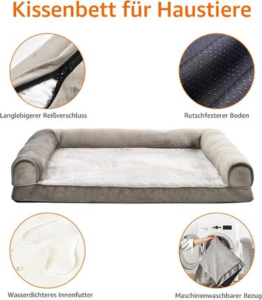 Amazon Basics Foam Dog and Pet Bed with Removable Cover, Gray, (L x W x H) (U-shaped Sofa - Brown, 112 x 89 x 20 cm)