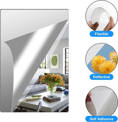 4 самоклейні дзеркала, 20 x 30 см, акрилові дзеркала для стін, школи, дому, вітальні, ванної, спальні