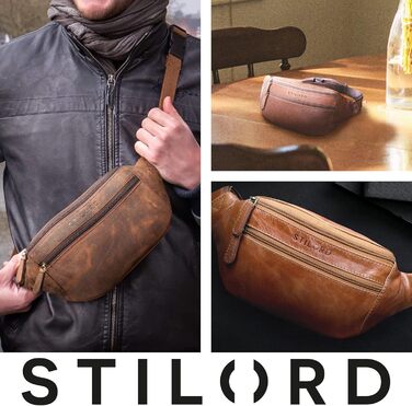 STILORD 'Marian' поясна сумка з натуральної шкіри вінтаж для чоловіків та жінок. Поясна/будова сумка для телефону, косметики, камери, подорожей, вечірок, концертів, фестивалів. Шкіра Cognac, блискуча.