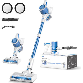 Бездротовий акумуляторний пилосос 35KPA/45Mins з LED-підсвічуванням, HEPA-фільтром та потужною насадкою для твердих підлог, килимів та шерсті тварин (Блакитний)
