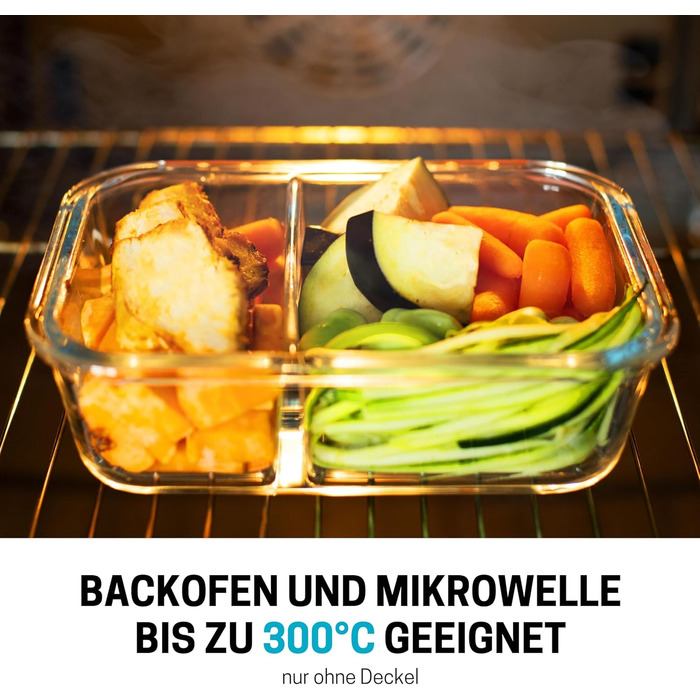 Набір контейнерів для їжі Igluu Meal Prep (3 шт.) – 980 мл, з боросилікатного скла, з 3 відділеннями, BPA-free, для мікрохвильовки, духовки, морозильника, посудомийної машини, витікання неможливе