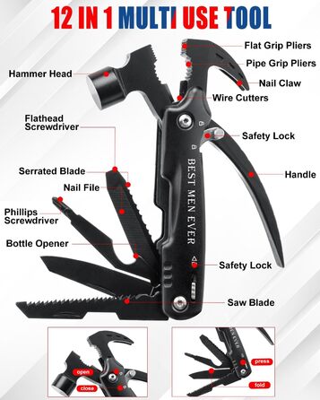 Мультитул BIBURY 12-в-1: молоток, інструменти для чоловіків, подарунок для тата, кемпінг, туризм, виживання
