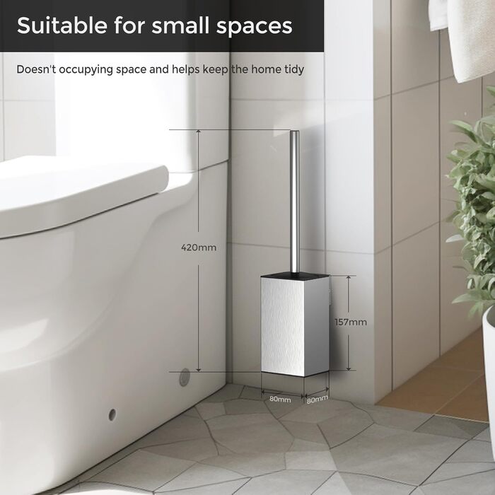 Набір для чищення унітазу WAVEWO з кріпленням на стіну, силіконова щітка та тримач, квадратна щітка з нержавіючої сталі 304, 2 насадки (срібна)