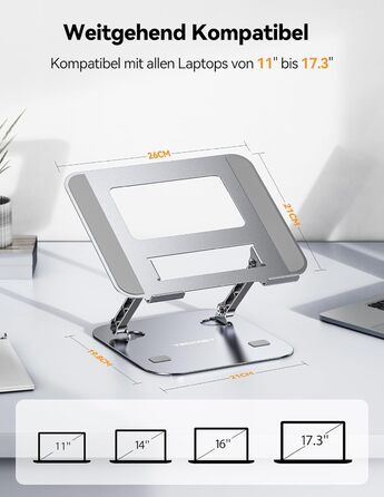 Підставка для ноутбука TECKNET регульована по висоті, ергономічна, складна, з вентиляцією, сумісна з 11-17.3 дюймами, для MacBook та планшетів (срібна)