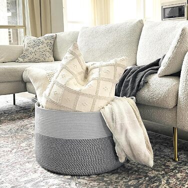 TIMEYARD XXL Large Laundry Basket, Storage Basket, Kids' Room Storage Basket, Kids' Laundry Basket, Basket for Blankets, Baby Toys, Woven Basket, 55x35cm, Grey