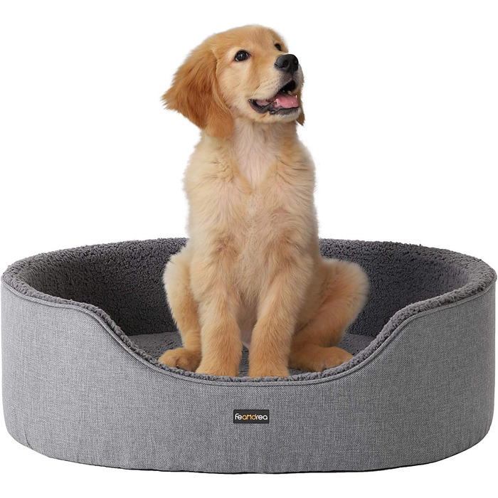 Feandrea Dog Bed, Dog Basket, Reversible Cushion, 73 x 60 x 27 cm, PGW031K01 (Gray, L 83 x W 63 x H 27 cm)