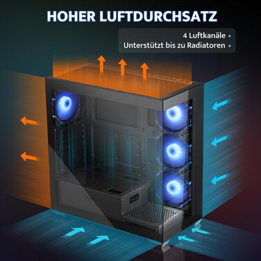 darkFlash DS900: Чорний корпус для ПК ATX Mid-Tower з 4 RGB вентиляторами, підтримка водяного охолодження 360mm, Type-C