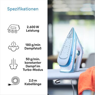 Відпарювач Braun FreeStyle 5 SI 5037 VI - потужний праска з підошвою Freeglide 3D, вертикальним відпарюванням, 2700 Вт, 200 г/хв, резервуар 330 мл (блакитний)