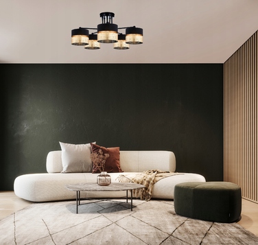 Підвісна лампа Elko-Lighting, чорно-золота, металева, 5xE27