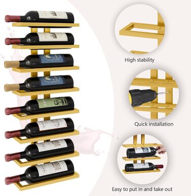 Настінна вітрина для вина FAVOOOSTY з 8 полицями, металева, для вітальні, спальні, винного погреба (Золота, 1 шт.)