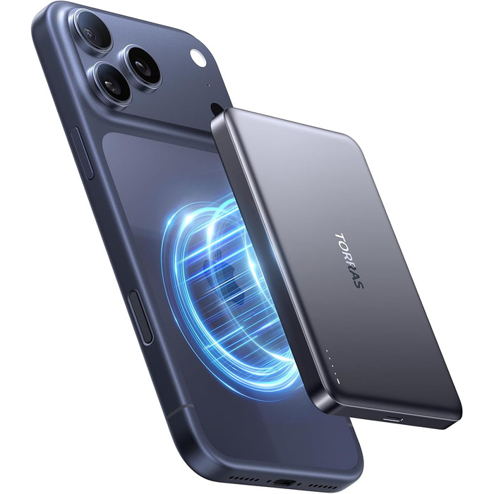 Портативний зарядний пристрій TORRAS MiniMag 10000mAh з MagSafe для iPhone 17 Pro Max, AirPods, iPhone Air 12-16, швидка зарядка, бездротовий, USB-C, сірий титан, 10000 mAh