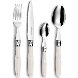 Набір столових приборів Lou Laguiole для стейків (24 шт.) | Набір для 6 осіб | Нержавіюча сталь, кремовий колір