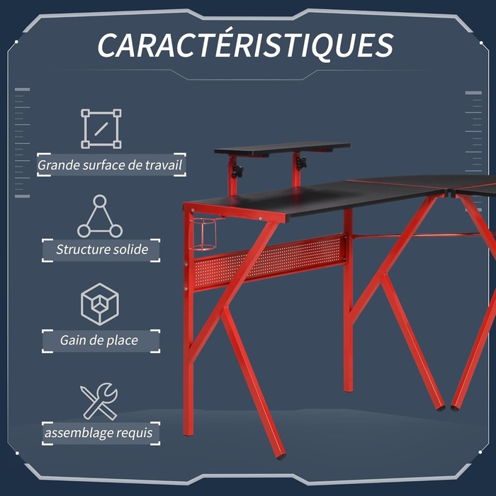 Великий кутовий ігровий стіл RED, 125 x 75 x 125 см