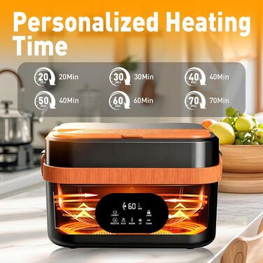 Електрична обідовниця з підігрівом 1.5L, перезаряджувана, портативна, для роботи, сім'ї, кемпінгу, офісу, подорожей, будівельних майданчиків, чорна з червоними акцентами