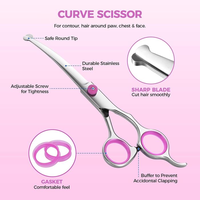 Набір професійних ножиць для грумінгу собак та котів: титанові ножиці, розріджувач, прямі ножиці з гребенем (чорний) (Рожевий)