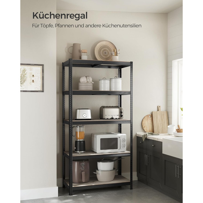 SONGMICS Industrial 5-Tier Shelf Unit - Greige & Black (50x100x200 cm)