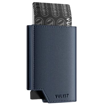 Картхолдер VULKIT RFID захист шкіряний, чоловічий та жіночий, з відділенням для грошей, магнітний замок, темно-синій