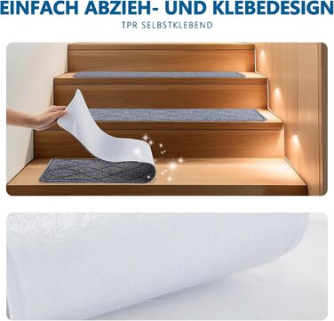 Килимок на сходинки, антиковзаючі, 20x76 см (15 шт), килимки на сходи, багаторазовий клей для чистих поверхонь, захист сходів для дітей, сірий