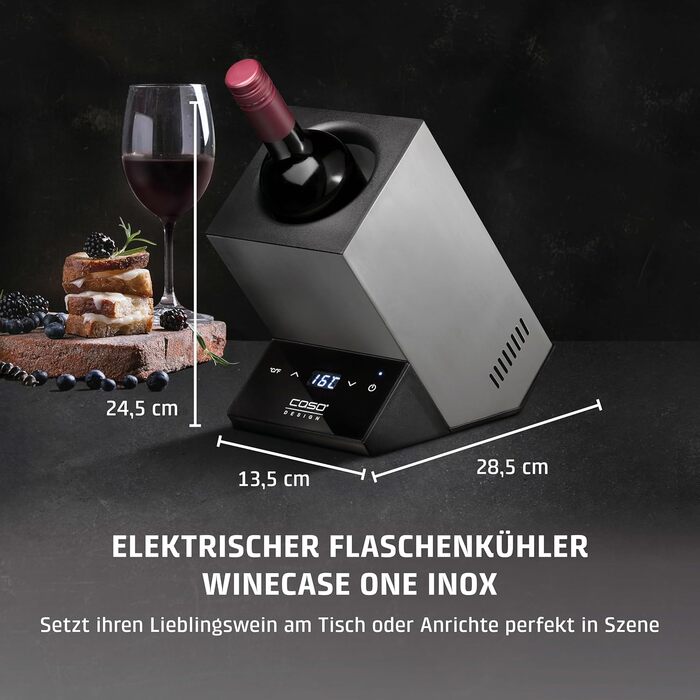 CASO WineCase One Black - Single Bottle Wine Cooler with Stainless Steel Housing