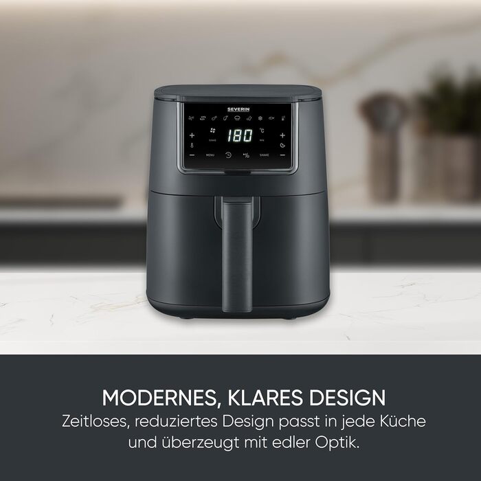 Фритюрниця Severin FryLight FR 2461: безжирова кулінарія, 1300W, 4L, чорний колір, 8 програм, Touch-Display, Warmhaltefunktion
