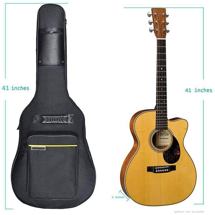 Чохол для гітари Oxford-Nylon, водонепроникний, з кишенями, для акустичної/класичної гітари, укулеле, бас-гітари (39'', 40'', 41'', чорний)