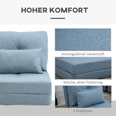 HOMCOM Floor Recliner 2-in-1 Folding Bed with Adjustable Backrest, Floor Sofa with Decorative Cushions, Floor Seat Cushion for Living Room, Bedroom, Linen, Sky Blue | Aosom