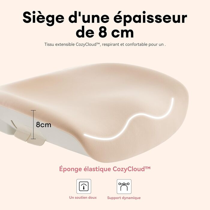 Ергономічне крісло для жінок MUSSO E80 Muse FemmePosture™ - регулювання на 135°, 3D-підтримка попереку, 17см 4D-підголівник, висувна підніжка, регулювання глибини/висоти сидіння, регульовані підлокітники (Бежевий)