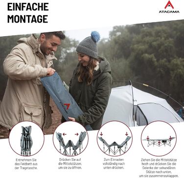 Ліжко похідне Atacama складане, ультралегке для кемпінгу та риболовлі, комфортне, портативне, розмір XXL 190x68x38 см