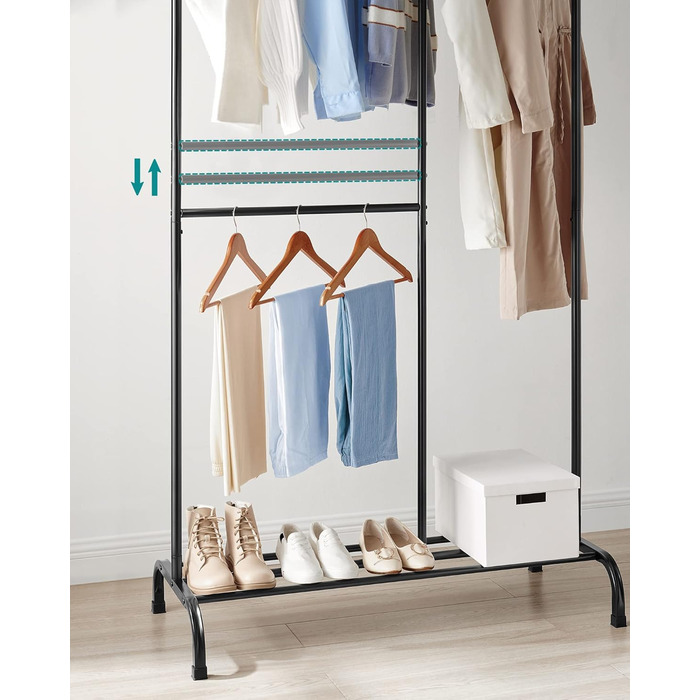 SONGMICS Clothes Rack, Clothes Rod, Holds up to 100 kg, with Adjustable Rod, for Bedroom, Living Room, Hallway, Black HSR103B01