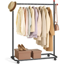 SONGMICS HOME Clothes Rack with Wheels, Coat Rack, 2 Clothes Rails, Shelf, Side Organizer, Matchstick-Shaped Hooks, Stable, Bedroom, Hallway, HSR171B01 (39W x 154.6H cm, Ink Black)