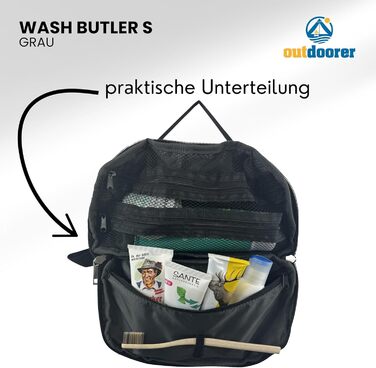 Wash Butler S від Outdoorer - компактна сіра дорожня косметичка для чоловіків та жінок, водонепроникний матеріал, ідеально підходить для подорожей, кемпінгу та ручної поклажі