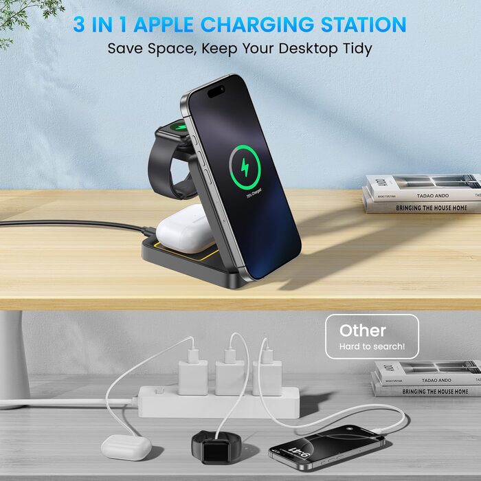 3-в-1 Зарядна станція для Apple Watch, iPhone та AirPods Pro (індукційна, бездротова)
