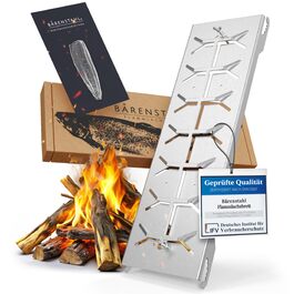 Підставка для приготування лосося на відкритому вогні (Flammlachsbrett) з тримачем, вогнетривка нержавіюча сталь, для вогнищ та кусфероподібних грилів, Made in Germany, комплект 1 шт.