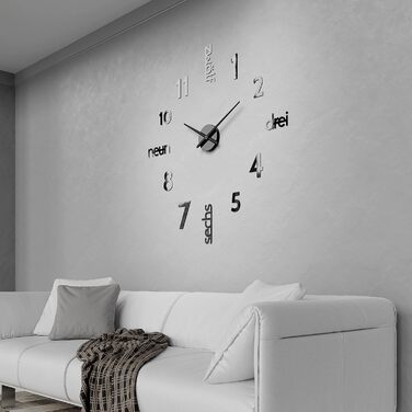 Cander Berlin MNU 0180 S XXL 3D Black Giants Designer Wall Clock Living Room Decoration Wall Tattoo with German Dial made of Acrylic