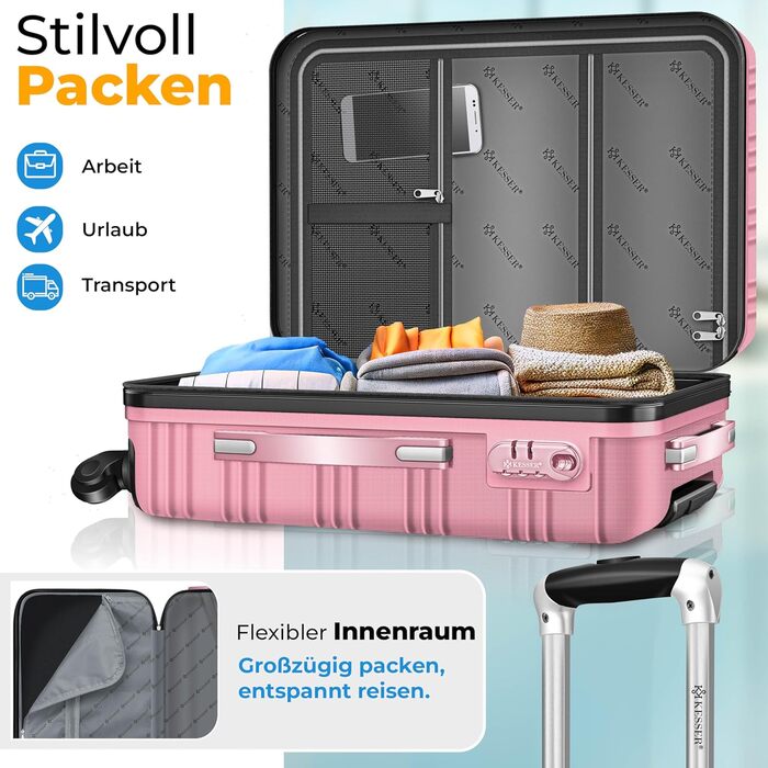 Набір валіз KESSER® з ABS-пластику (S-M-L-XL) з телескопічною ручкою, 4 колеса, ваги та бірка, рожевий