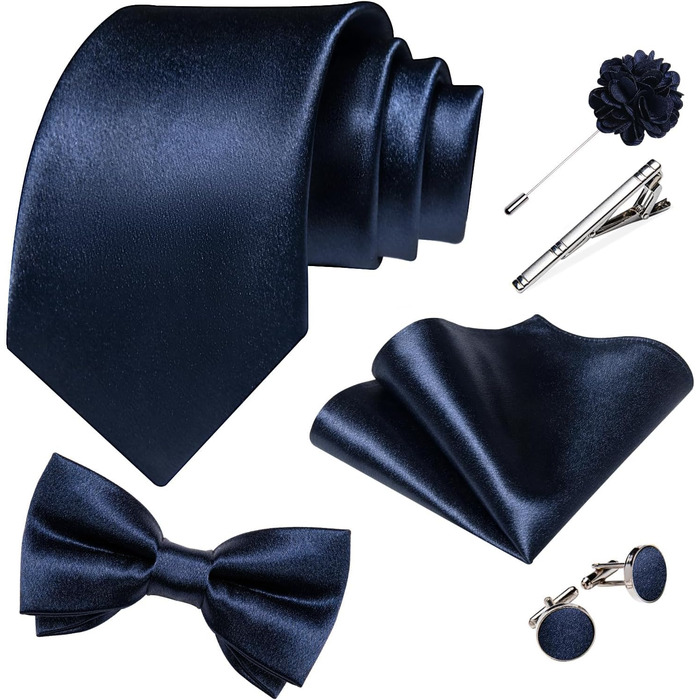 Костюм-жилет та краватка DiBanGu з атласу, 8 предметів, однотонний жилет та метелик з брошкою для смокінга, весілля, формальних заходів (XL, темно-синій)