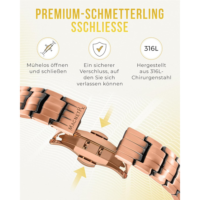 Браслет на руку чоловічий MagnetRX® з чистої міді – Магнітний браслет для чоловіків для магнітної терапії – Ідеально підходить при артриті та синдромі зап'ястного каналу – З інструментом для регулювання довжини (5 рівнів інтенсивності – EllipseMAX (5000 Г