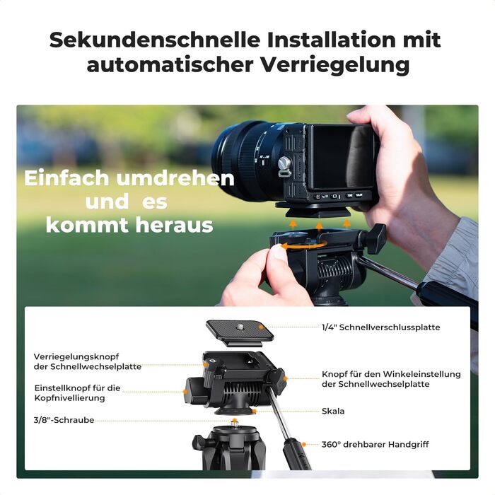 Штатив K&F Concept S255A3+BV01: Легкий штатив з сумкою, для камери/DSLR/відеокамери, з підтримкою смартфонів та планшетів (172 см)