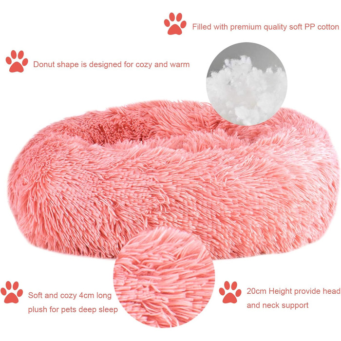 М'яке кругле ліжко для котів та собак. Ліжко-подушка для домашніх тварин, 70см/50см, білий/рожевий колір