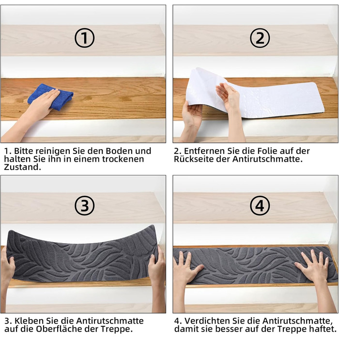 Килимки на сходи YISUN 15 шт., антиковзні, самоклейні, прямокутні 20x65 см, сірі. Для дітей, літніх людей та собак (внутрішній/зовнішній)