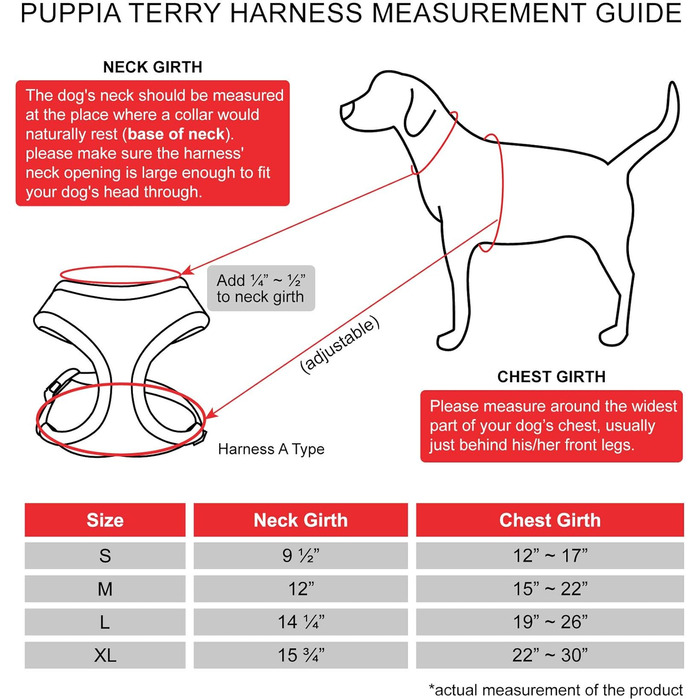 Шлейка для собак Puppia Terry Harness A, чорна, M (1 шт.) - зручна та регульована