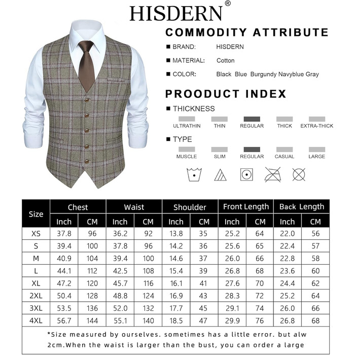Чоловіча жилетка HISDERN в клітинку, класична, з бавовни, для весілля, в стилі 'Hahnentritt', під костюм (3XL, сірий/коричневий)