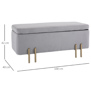 HOMCOM Лавка з оббивкою та місцем для зберігання, лавка-сховище 100x40x42см, світло-сіра, тканина, метал, піна для передпокою, вітальні