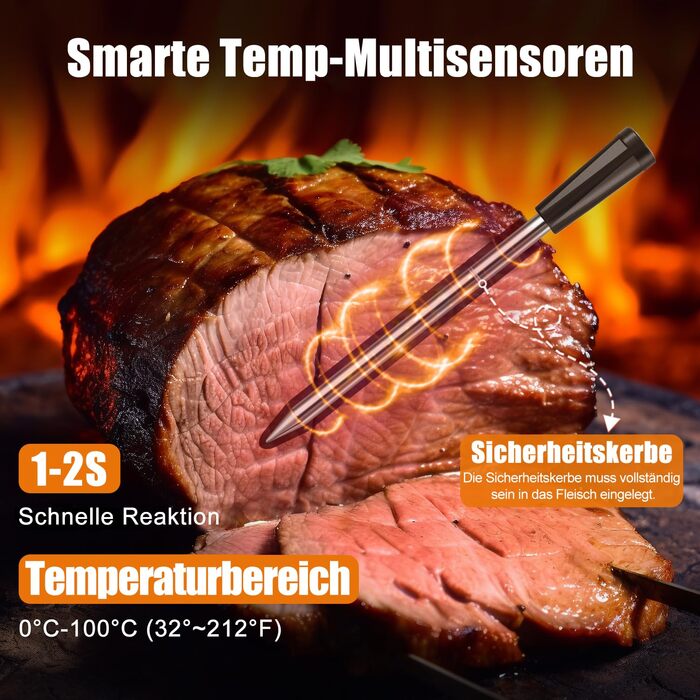 INSMART Wireless Meat Thermometer, Bluetooth Grill Thermometer 100m, IPX7 Waterproof Roasting Thermometer with Smart APP, Cooking Meat Thermometer for Oven, Grill, Smoker, Rotisserie, Air Fryer